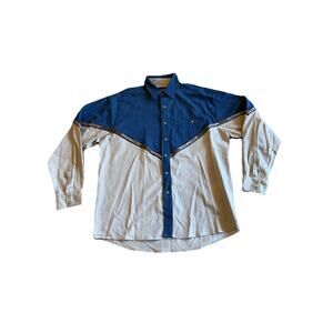 Wrangler Aztec 80s VTG Pearl Snap Denim Cotton Western Long Sleeve Shirt L